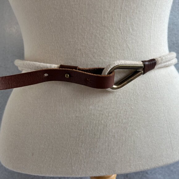 Women's J. Crew Nautical Rope Belt w/ Brown Leather  Loop Buckle - Picture 3 of 6